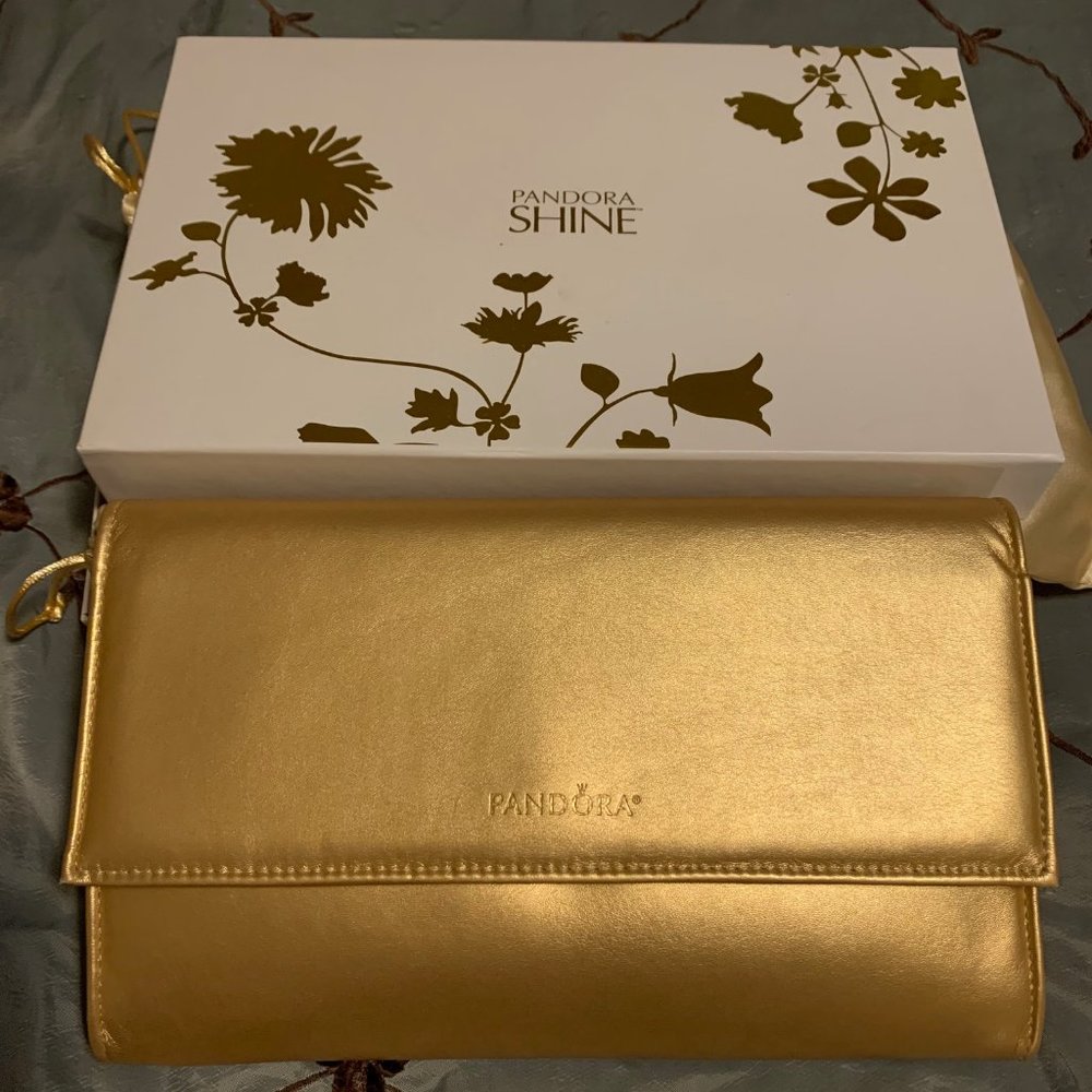 Pandora SHINE Limited Edition Gold Clutch Purse, Travel Bag, Jewelry Holder, NIB